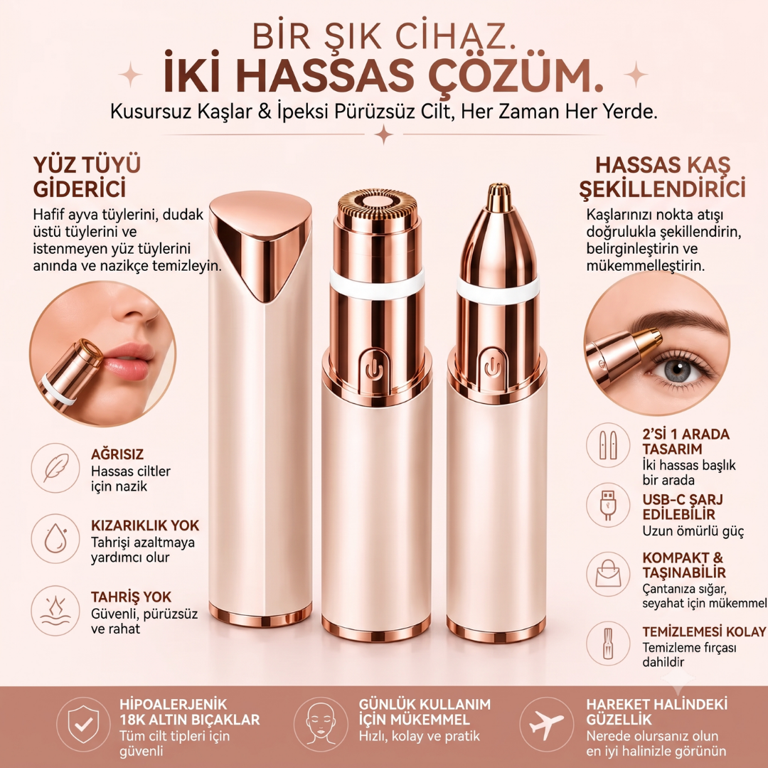 Naressa™ 2'si 1 Arada Kaş & Yüz Tüy Alma Cihazı