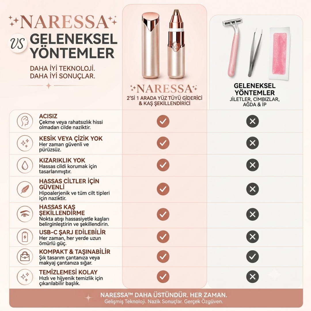 Naressa™ 2'si 1 Arada Kaş & Yüz Tüy Alma Cihazı