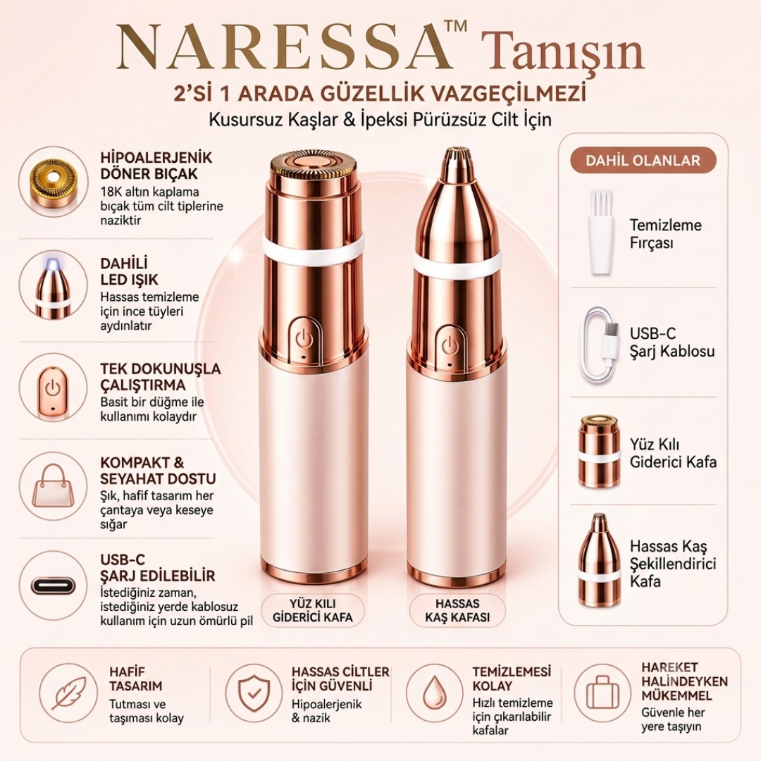 Naressa™ 2'si 1 Arada Kaş & Yüz Tüy Alma Cihazı