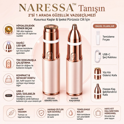 Naressa™ 2'si 1 Arada Kaş & Yüz Tüy Alma Cihazı